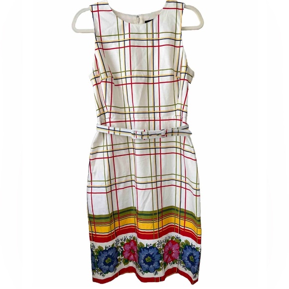 J.Crew Belted Bi-stretch Cotton Dress with a Beautiful Floral Border - Picture 3 of 11